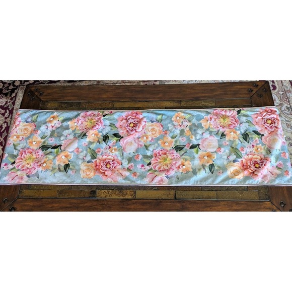 Nicole Miller Watercolor Embellished Roses Spring Florals 72" Table Runner - Picture 2 of 11